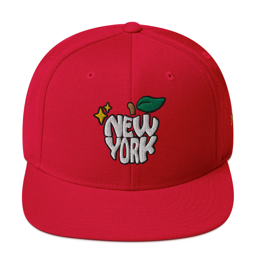 New York Apple Logo Embroidered Red Snapback Hat (Pizza) Scattered Streetwear