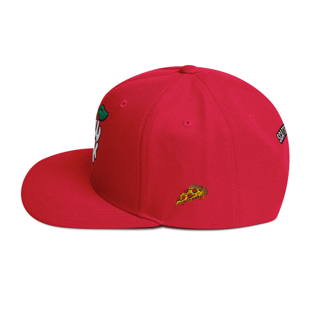 New York Apple Logo Embroidered Red Snapback Hat (Pizza) Scattered Streetwear