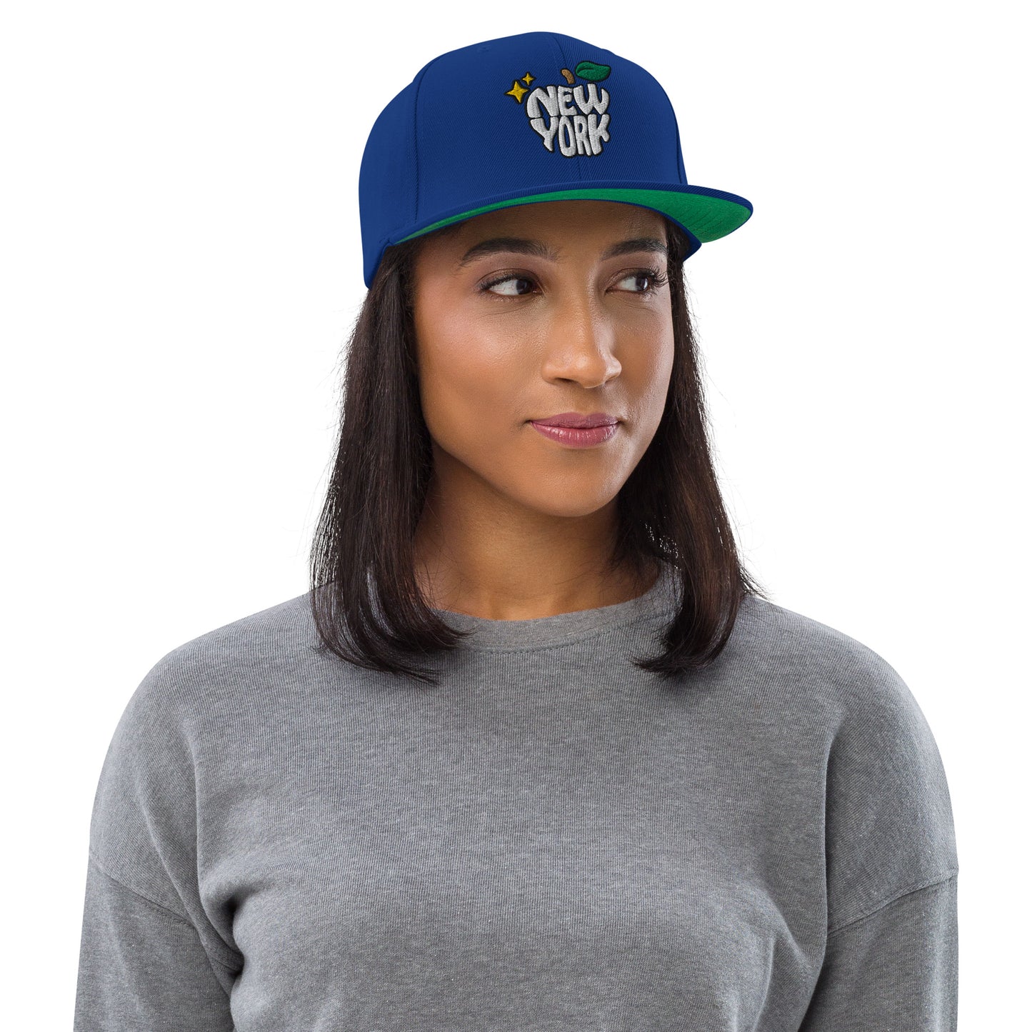 New York Apple Logo Embroidered Royal Blue Snapback Hat (Timberland) Scattered Streetwear