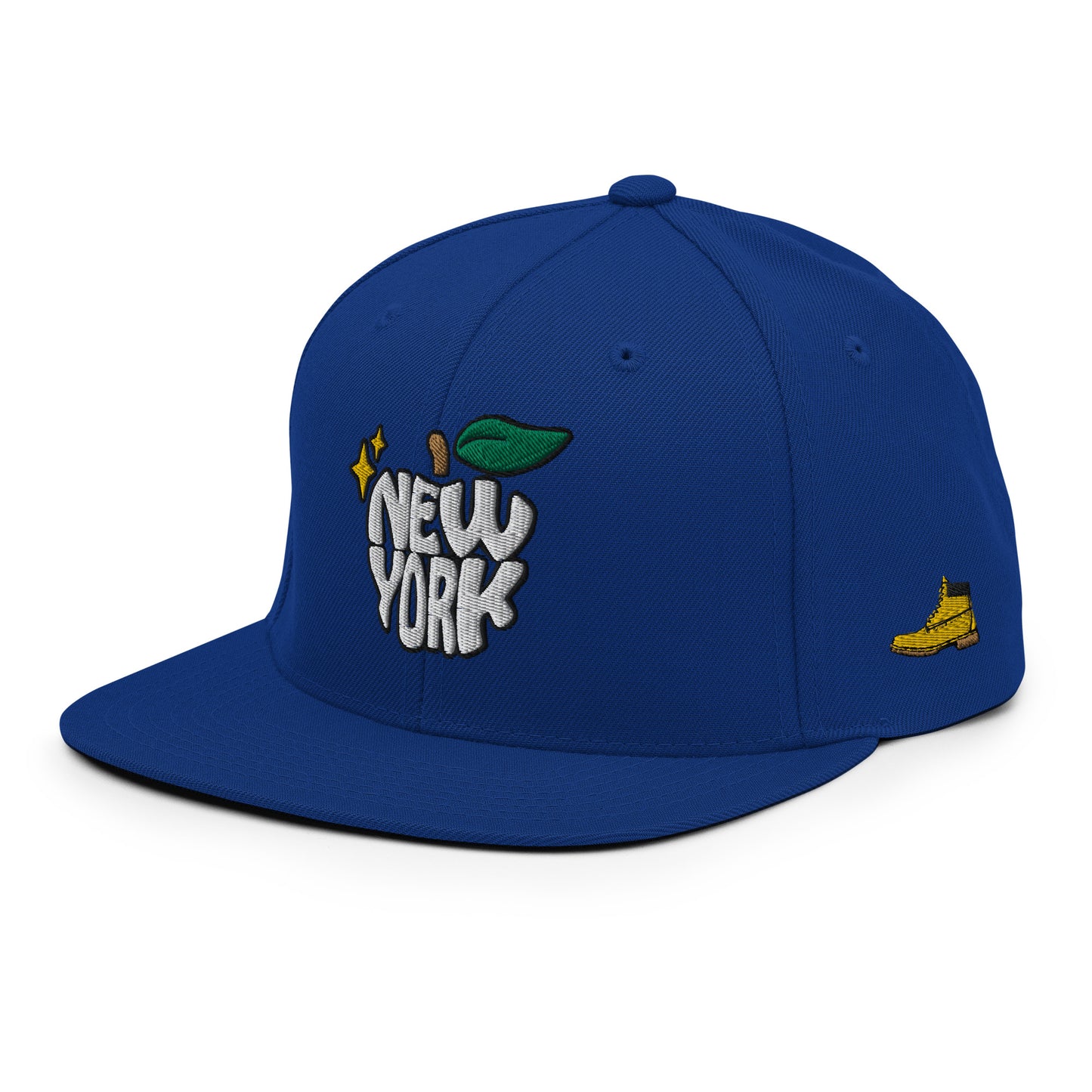 New York Apple Logo Embroidered Royal Blue Snapback Hat (Timberland) Scattered Streetwear