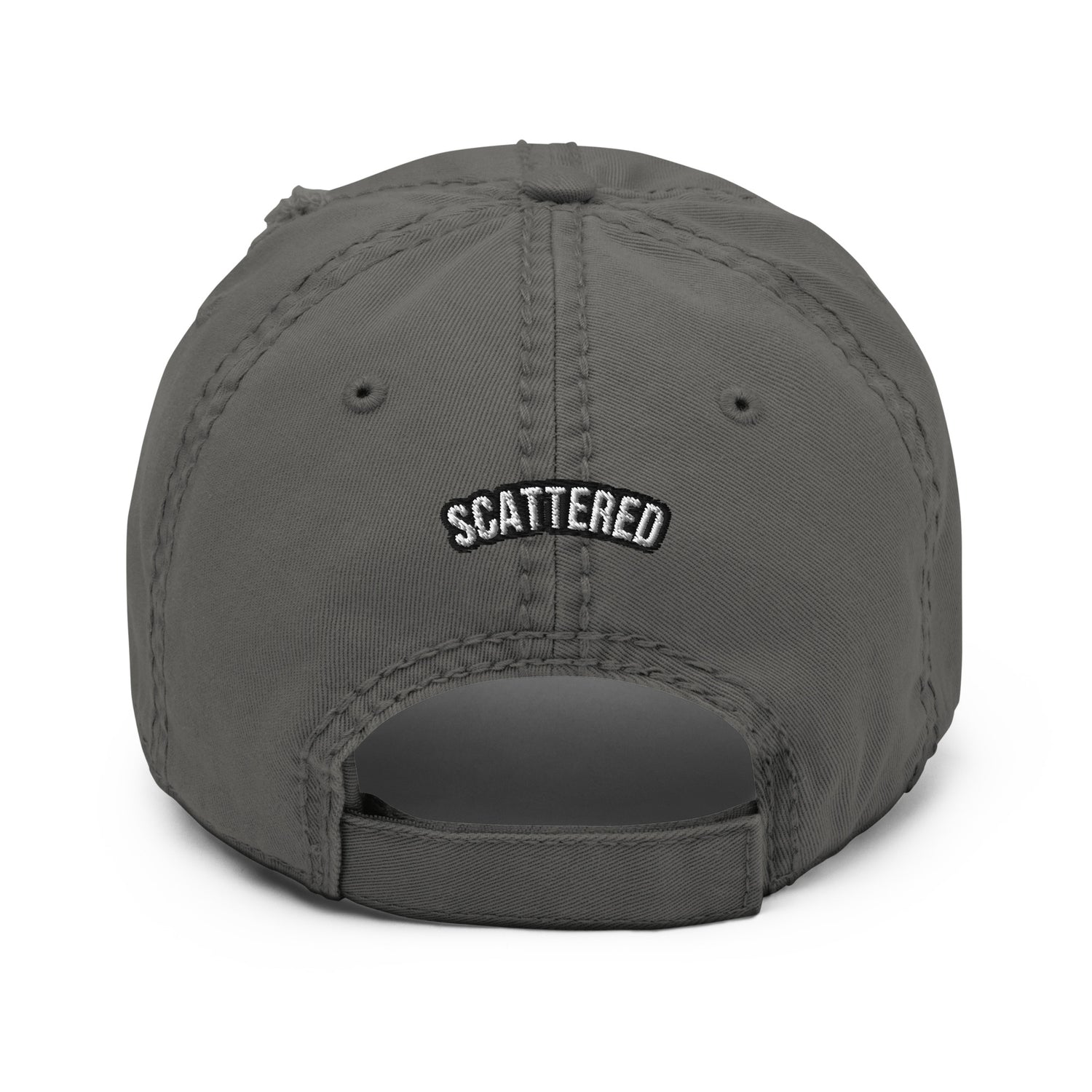 New York Apple Logo Embroidered Charcoal Grey Distressed Dad Hat Scattered Streetwear