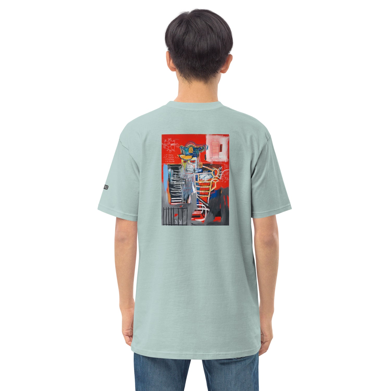 Jean-Michel Basquiat "La Hara" Artwork Embroidered + Printed Premium Agave Blue Streetwear T-shirt