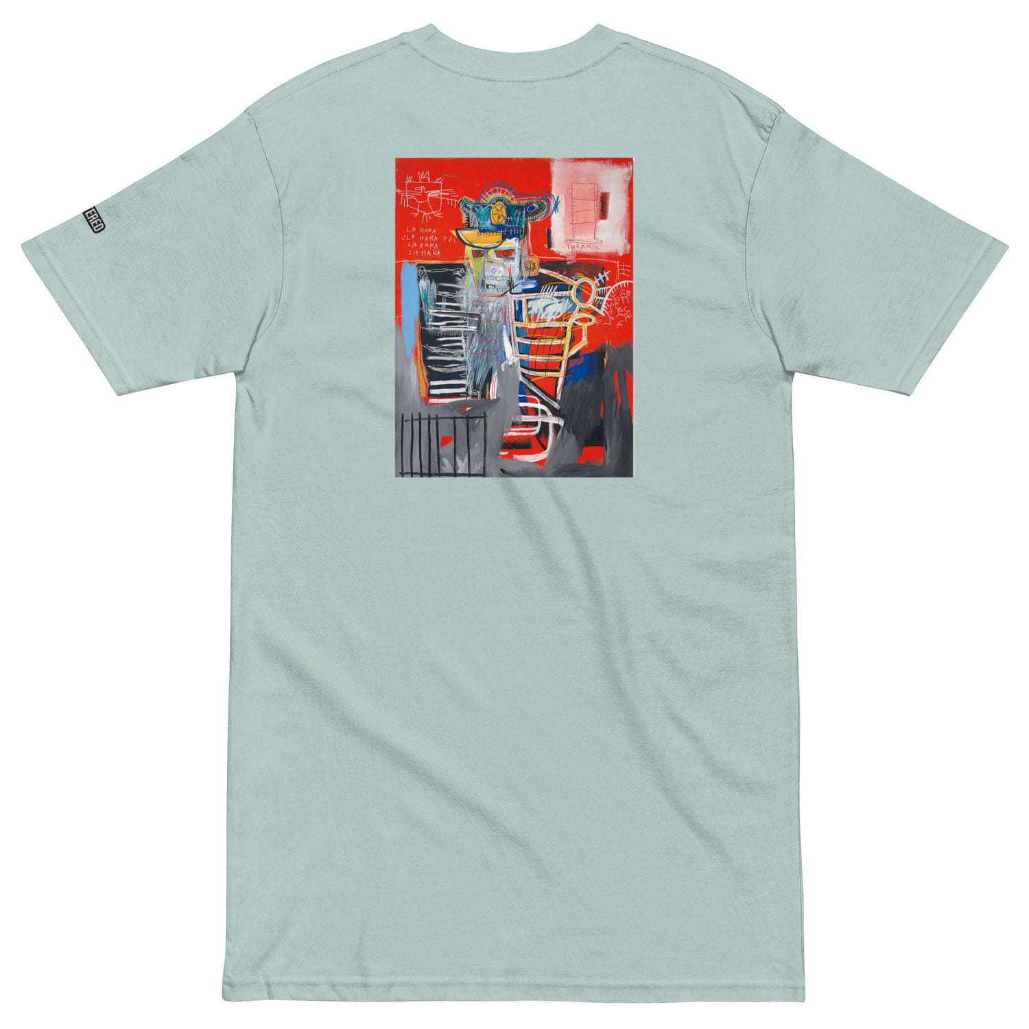 Jean-Michel Basquiat "La Hara" Artwork Embroidered + Printed Premium Agave Blue Streetwear T-shirt