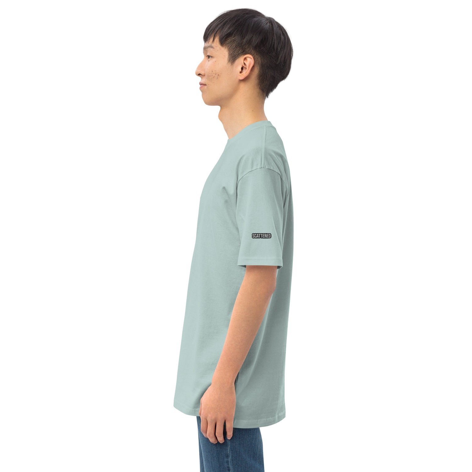 New York Apple Logo Embroidered Agave Blue T-Shirt Scattered Streetwear