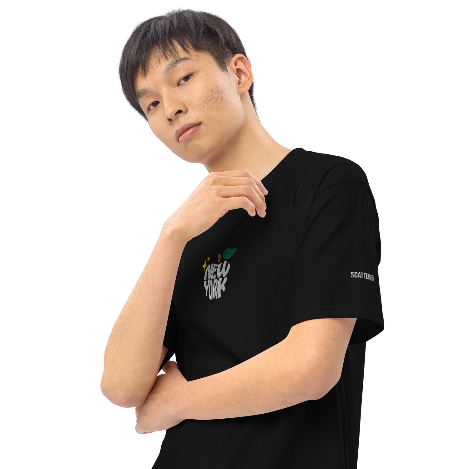 New York Apple Logo Embroidered Black T-Shirt Scattered Streetwear