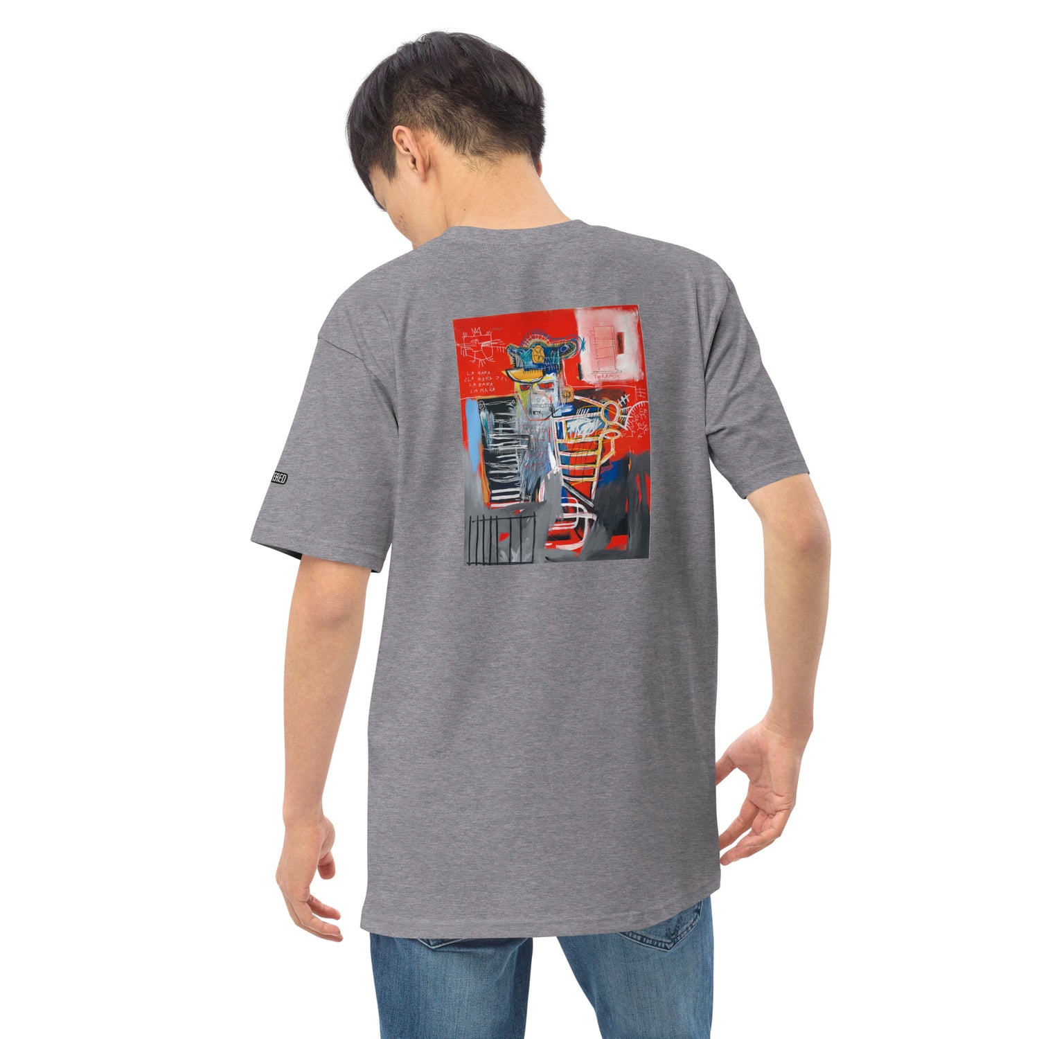 Jean-Michel Basquiat "La Hara" Artwork Embroidered + Printed Premium Grey Streetwear T-shirt