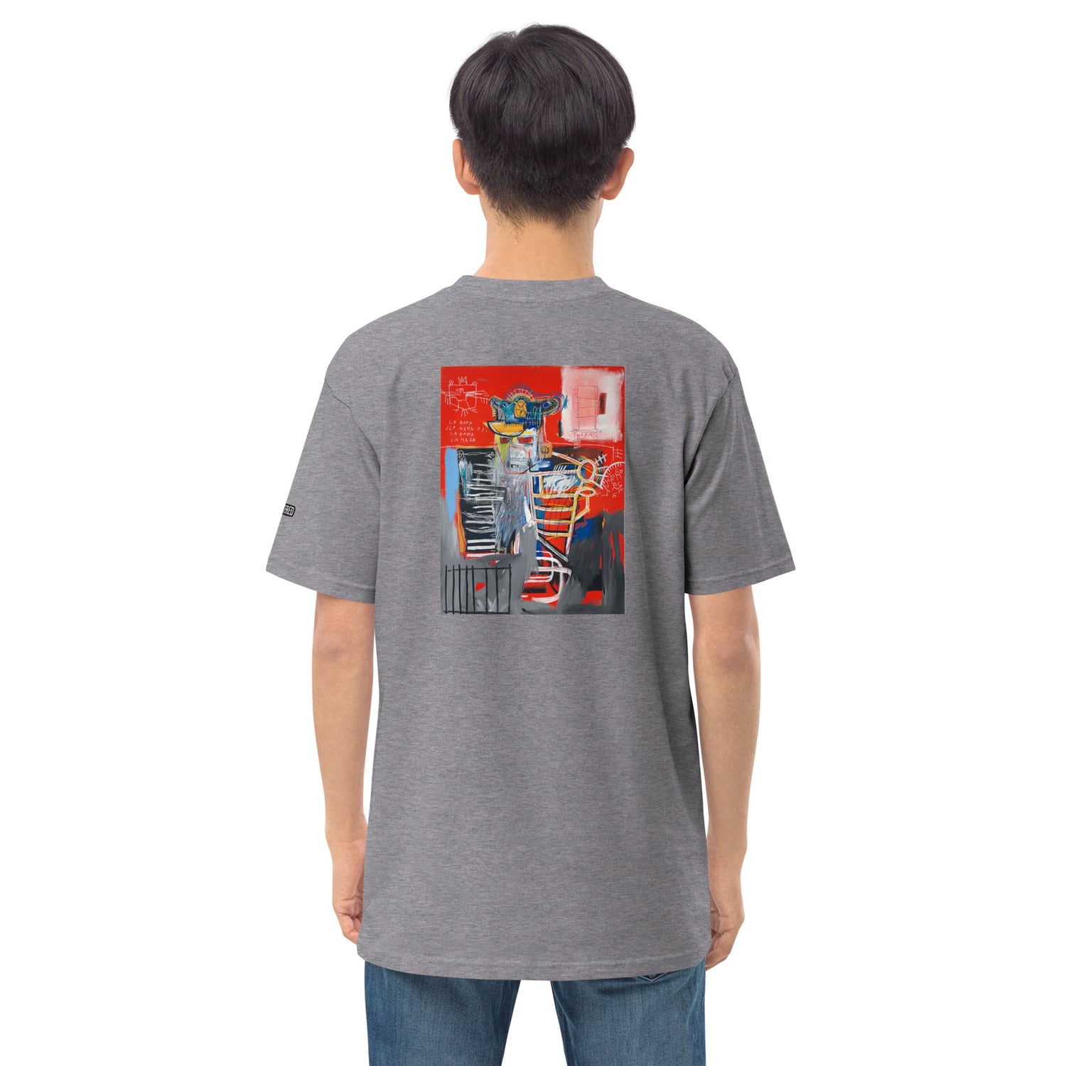 Jean-Michel Basquiat "La Hara" Artwork Embroidered + Printed Premium Grey Streetwear T-shirt