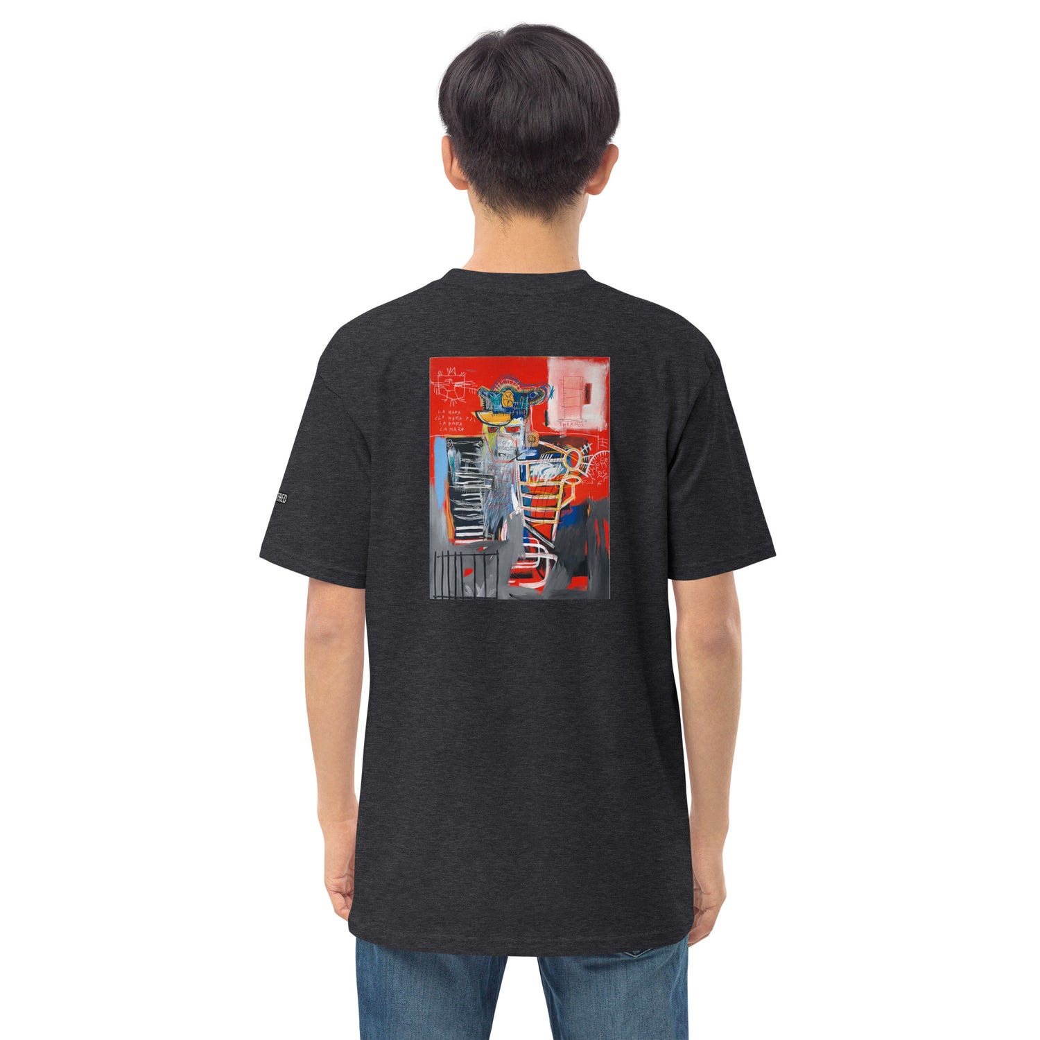 Jean-Michel Basquiat "La Hara" Artwork Embroidered + Printed Premium Charcoal Grey Streetwear T-shirt