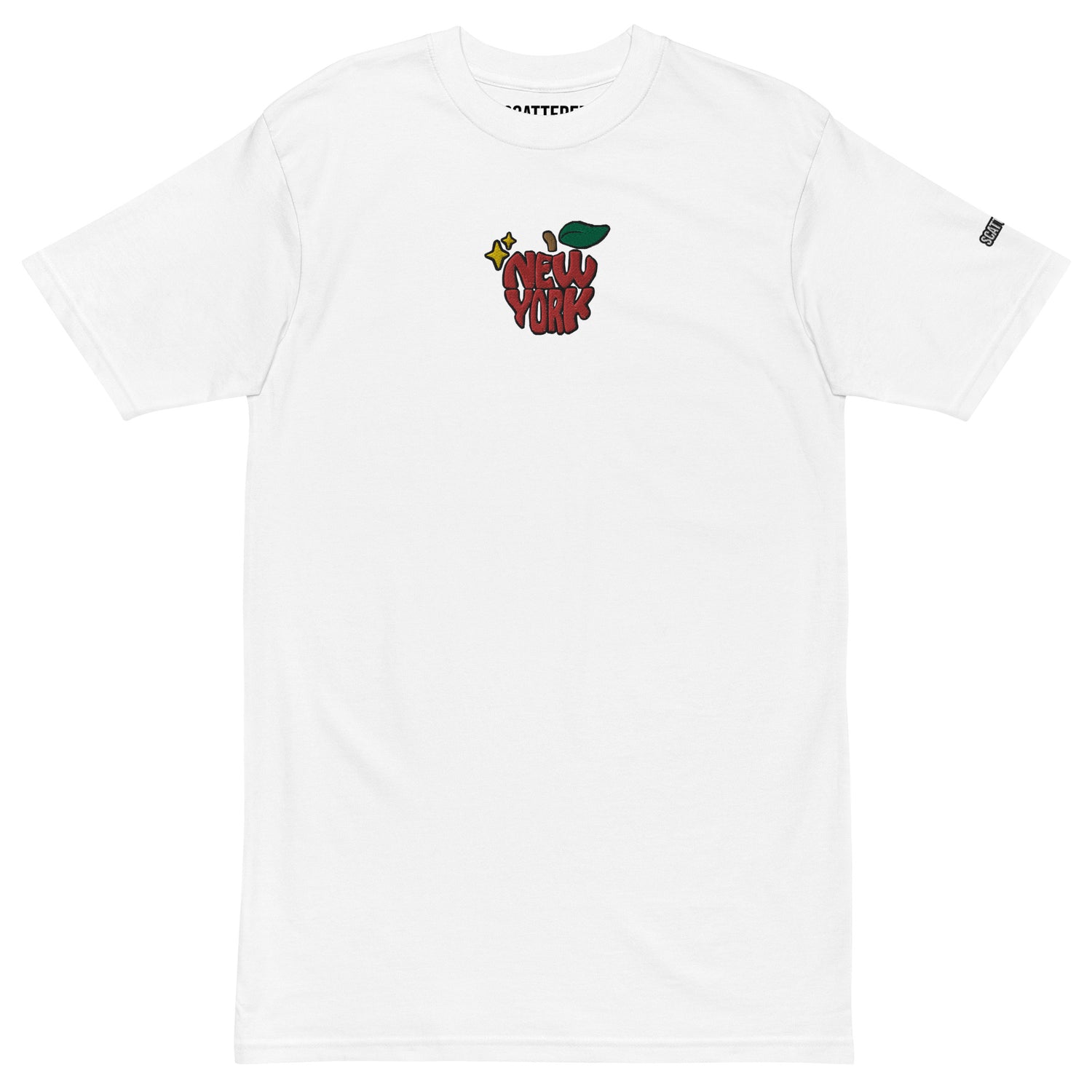 New York Apple Logo Embroidered White T-Shirt Scattered Streetwear