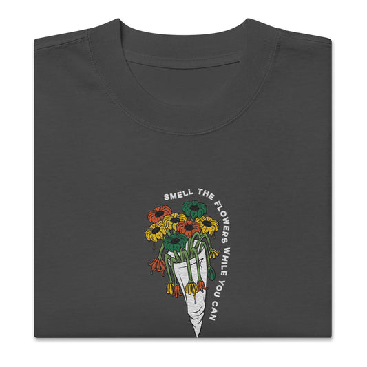 Scattered x Dripped Gawd Smell the Flowers Embroidered Faded T-shirt