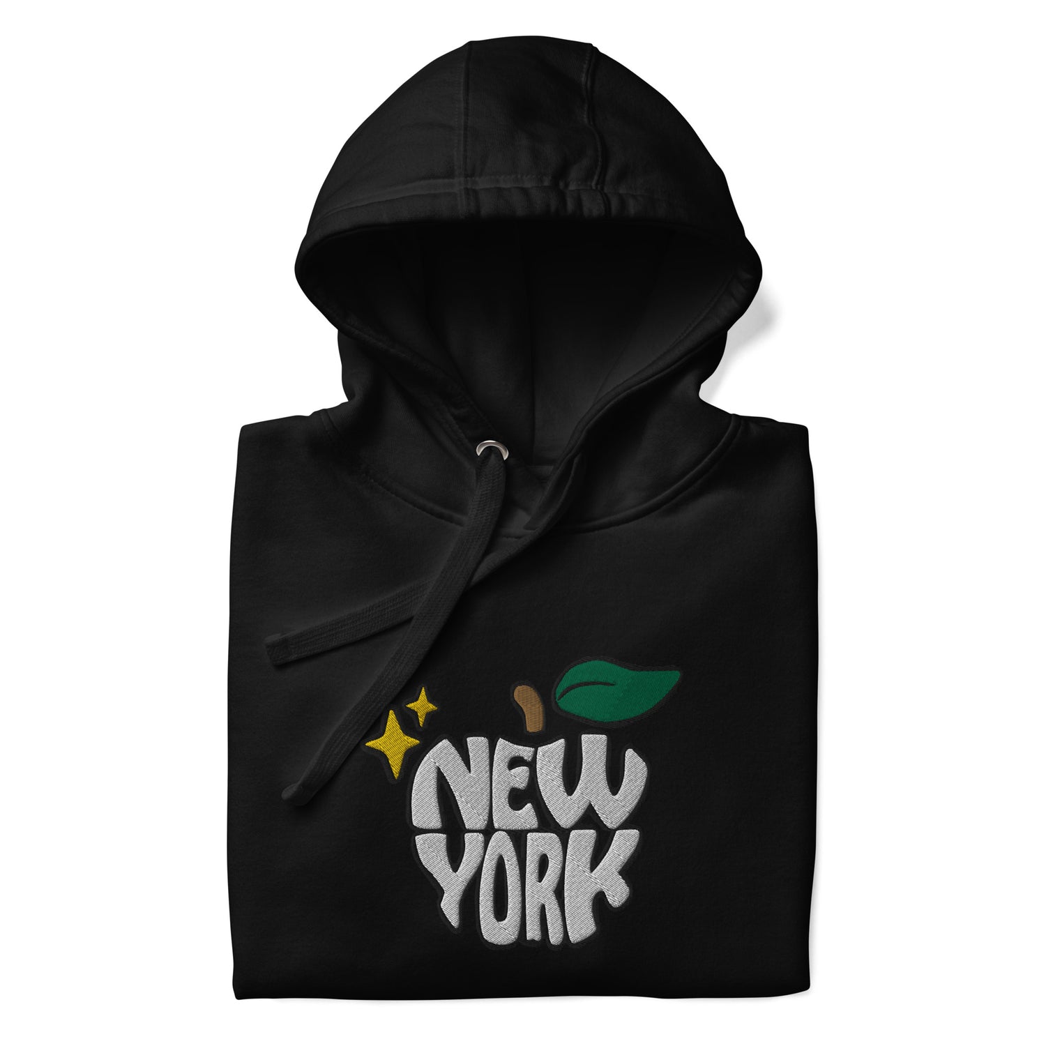 New York Apple Logo Embroidered Black Streetwear Hoodie Sweatshirt | Scattered