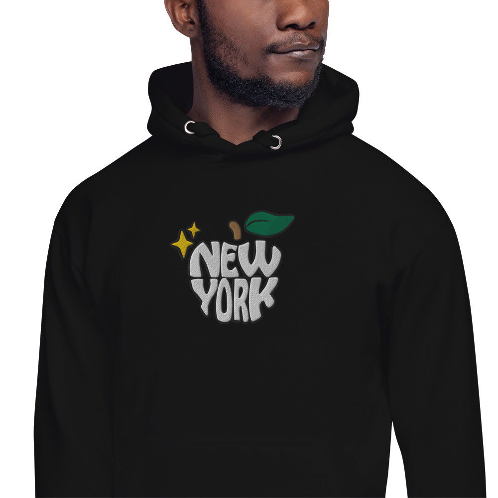 New York Apple Logo Embroidered Black Streetwear Hoodie Sweatshirt | Scattered