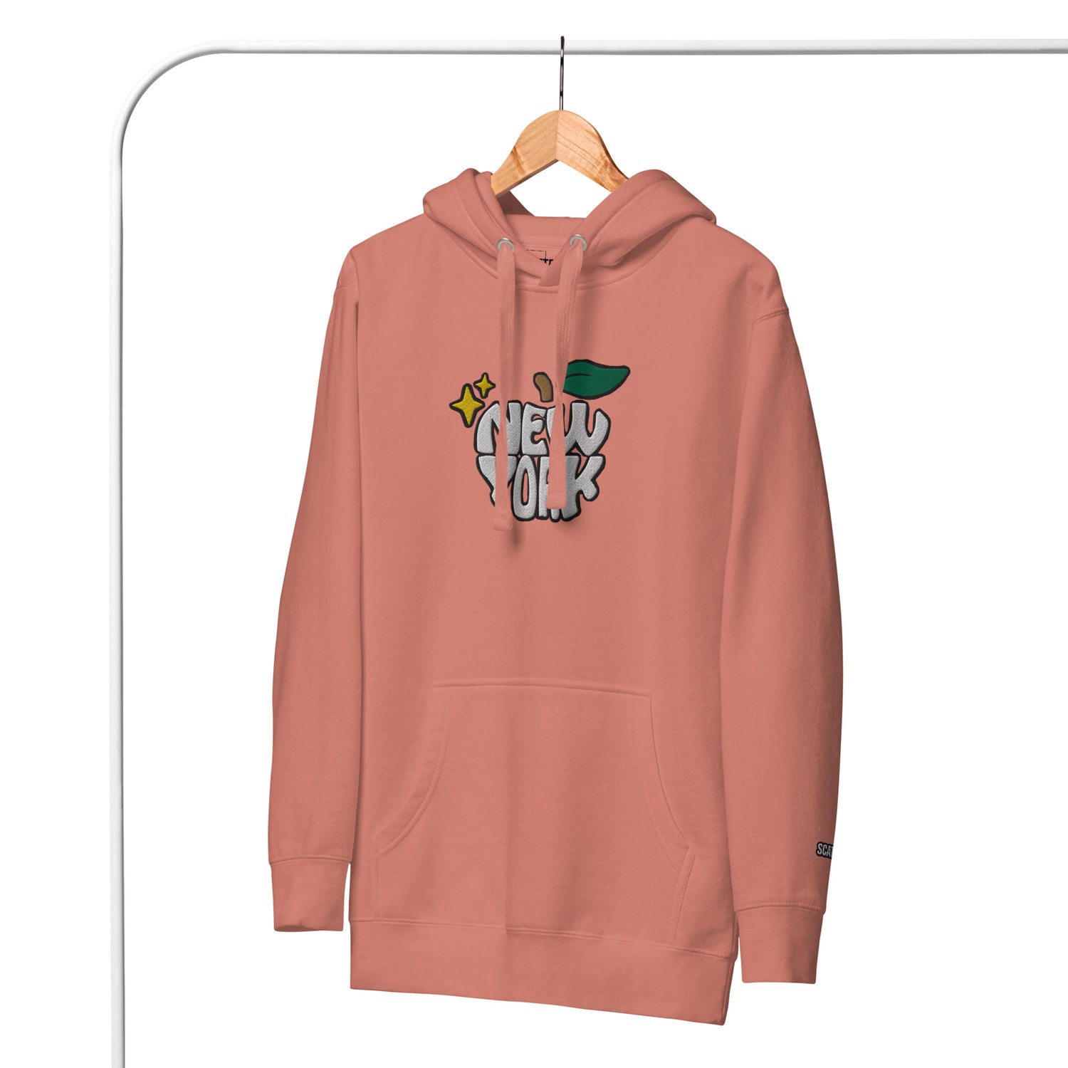 New York Apple Logo Embroidered Salmon Pink Streetwear Hoodie Sweatshirt | Scattered