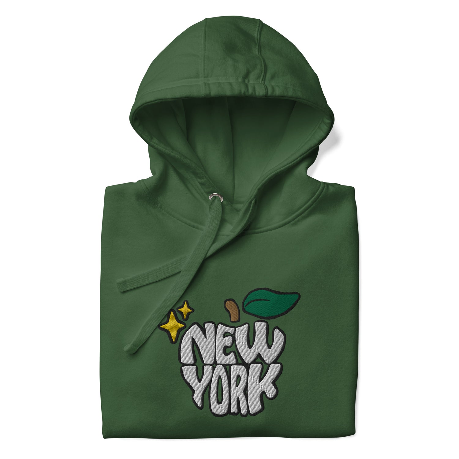 New York Apple Logo Embroidered Green Streetwear Hoodie Sweatshirt | Scattered