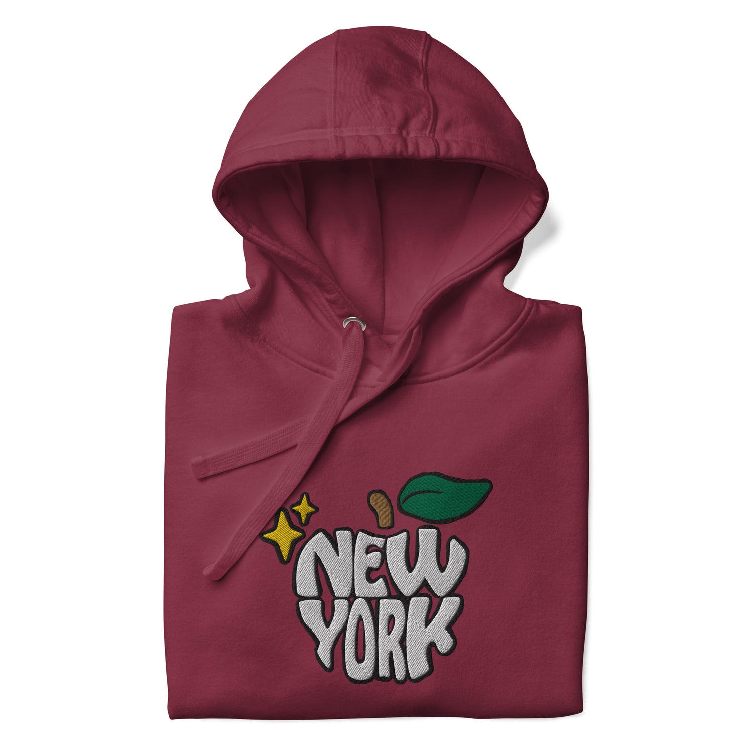 New York Apple Logo Embroidered Burgundy Streetwear Hoodie Sweatshirt | Scattered