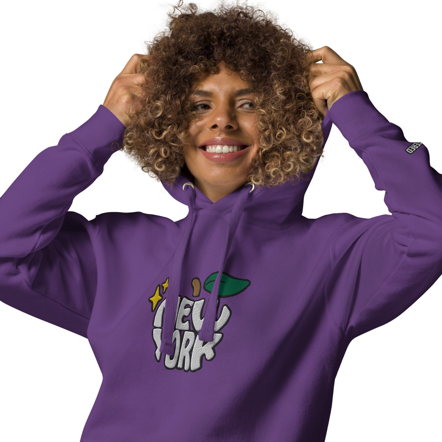 New York Apple Logo Embroidered Purple Streetwear Hoodie Sweatshirt | Scattered