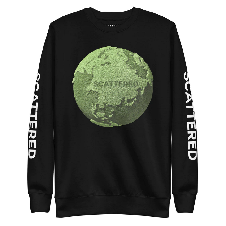 Scattered Mark Braster Collaboration Cut and Sew Black French Terry Green Earth Crewneck Sweatshirt Streetwear Clothing