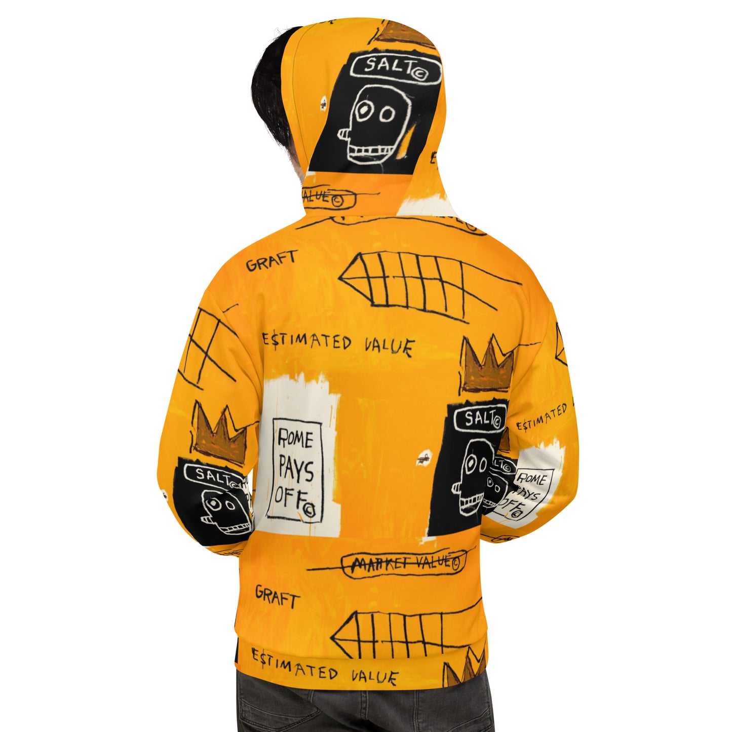 Jean-Michel Basquiat "Rome Pays Off" Artwork Printed Premium Streetwear Sweatshirt Hoodie Orange Graffiti Harajuku