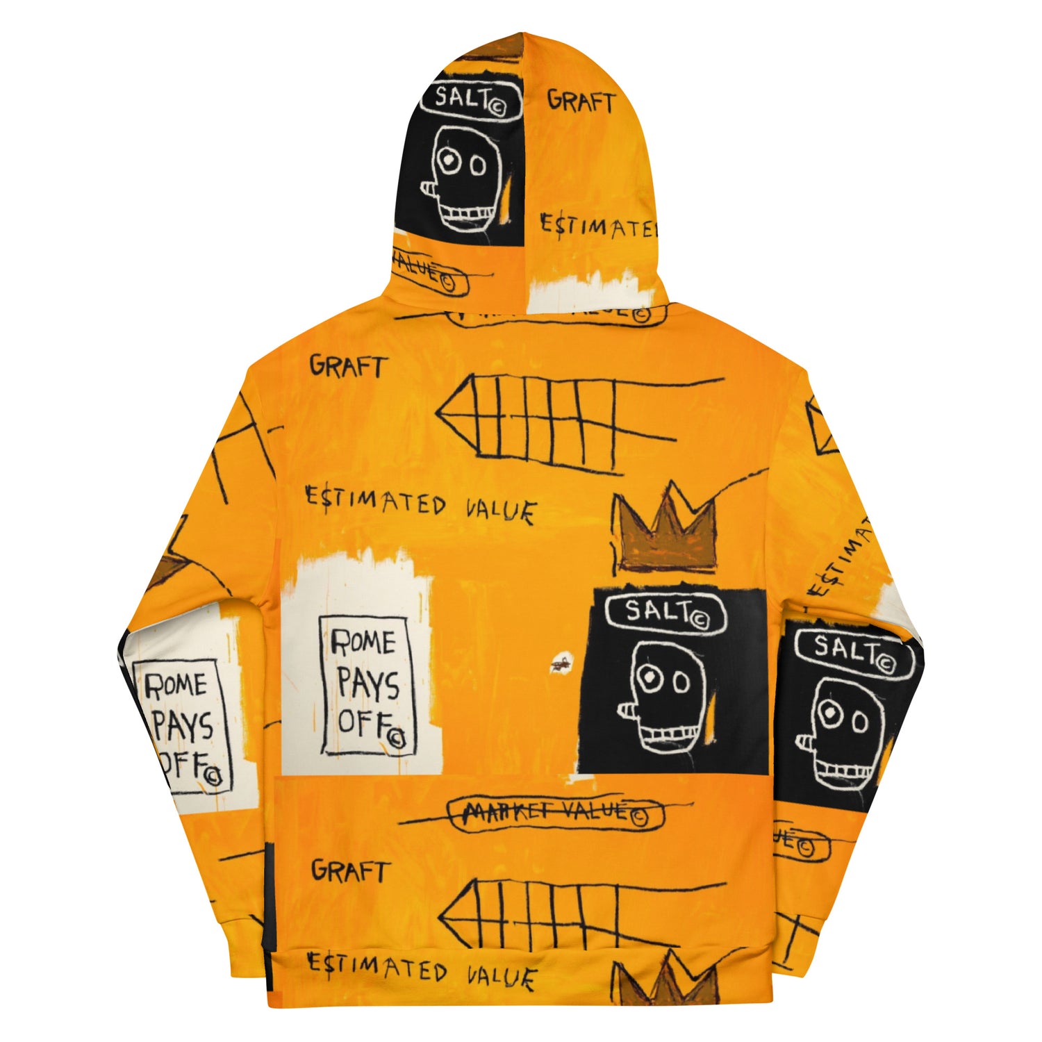 Jean-Michel Basquiat "Rome Pays Off" Artwork Printed Premium Streetwear Sweatshirt Hoodie Orange Graffiti Harajuku