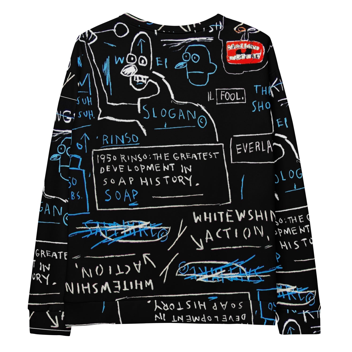 Jean-Michel Basquiat "Rinso" Artwork Printed Premium Streetwear Crewneck Sweatshirt Black Harajuku Graffiti