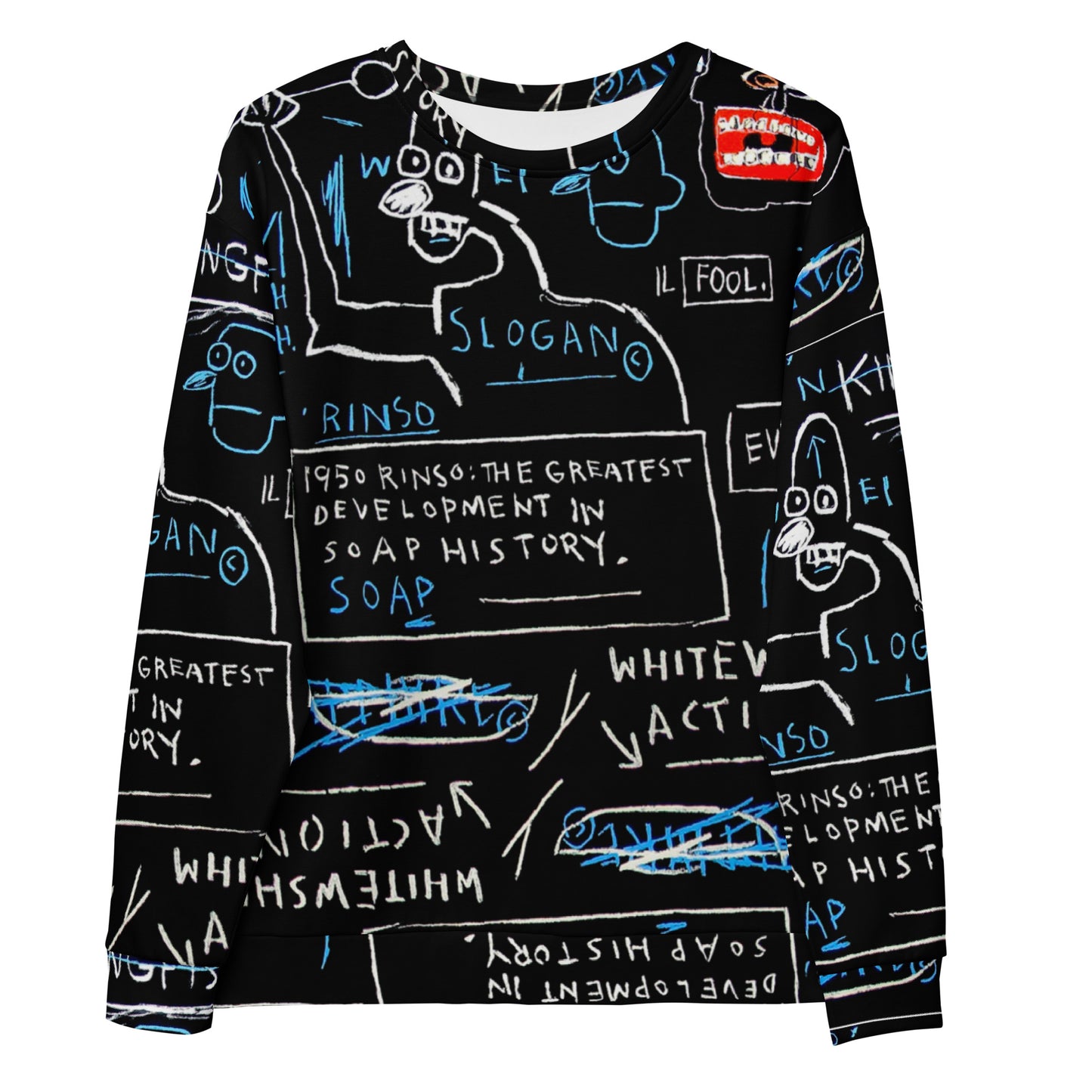 Jean-Michel Basquiat "Rinso" Artwork Printed Premium Streetwear Crewneck Sweatshirt Black Harajuku Graffiti