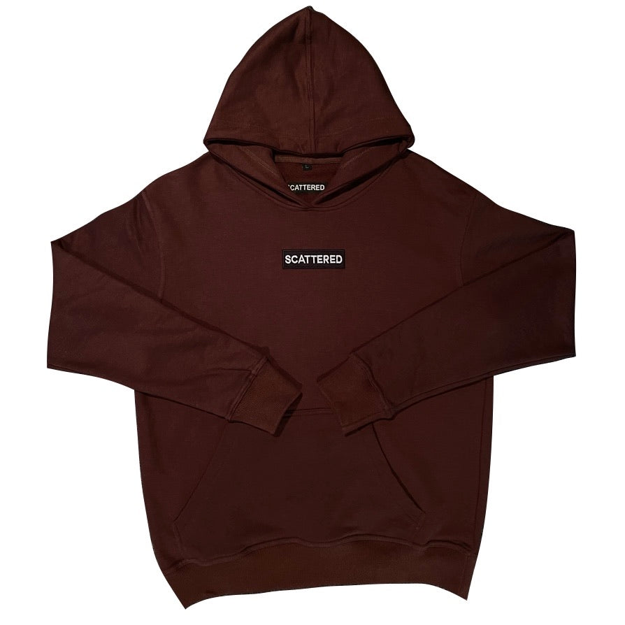 Mocha Brown French Terry Embroidered Box Logo Hoodie Sweatshirt Scattered Streetwear Brand