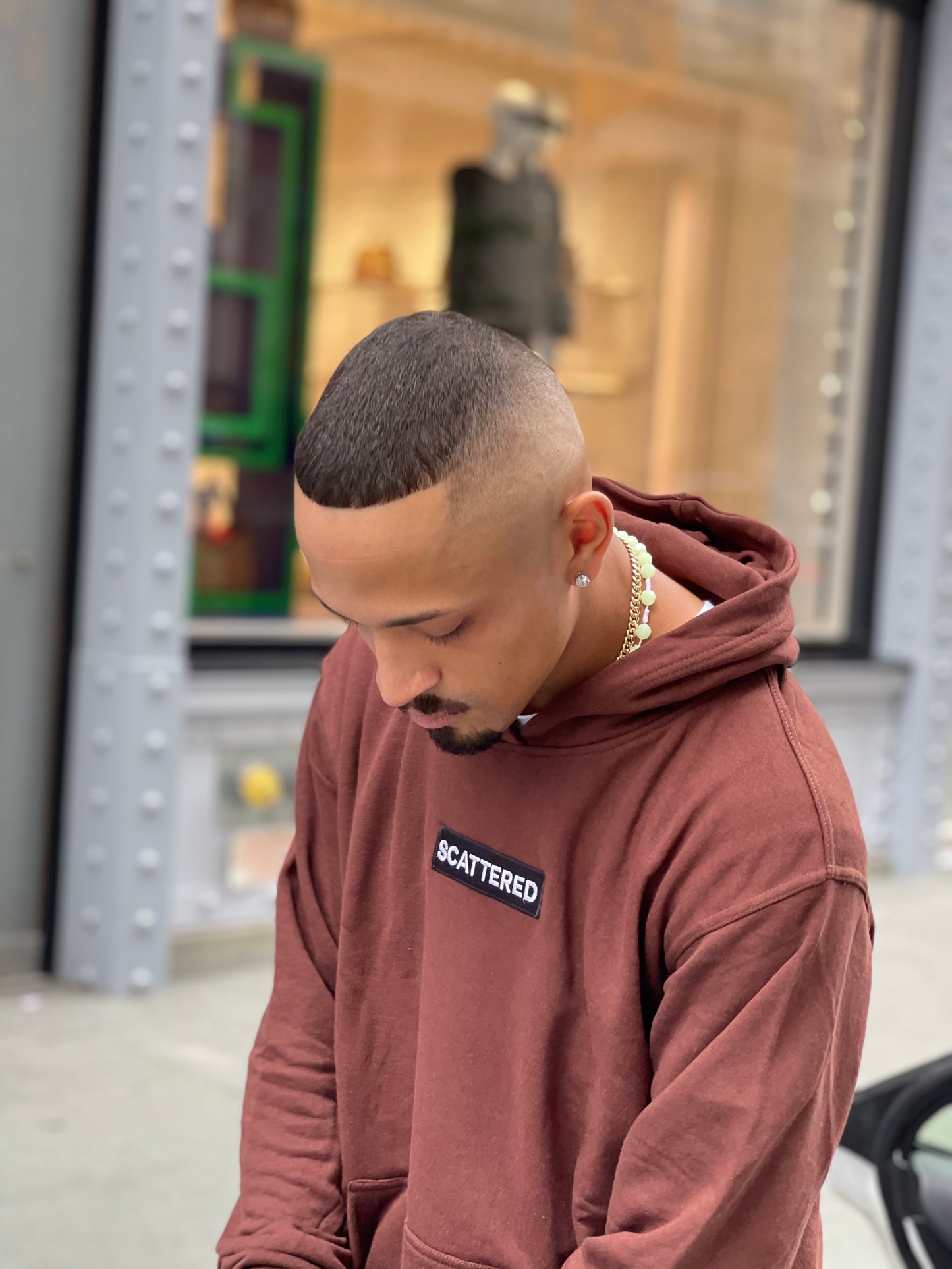 Mocha Brown French Terry Embroidered Box Logo Hoodie Sweatshirt Scattered Streetwear Brand