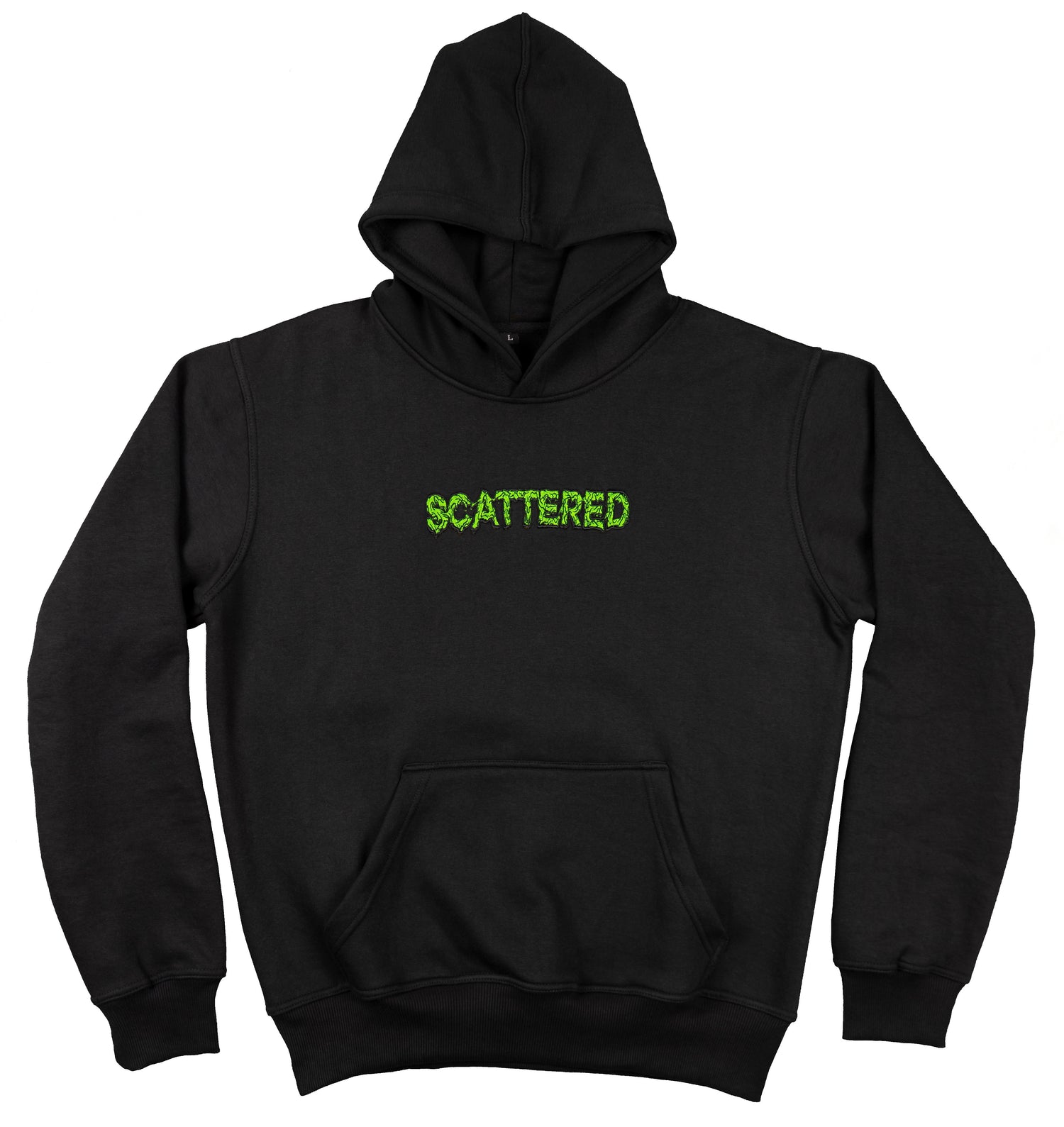 Slime Green Dripped Embroidered Logo Black Hoodie | Mens Clothing Streetwear Scattered Sweatshirt
