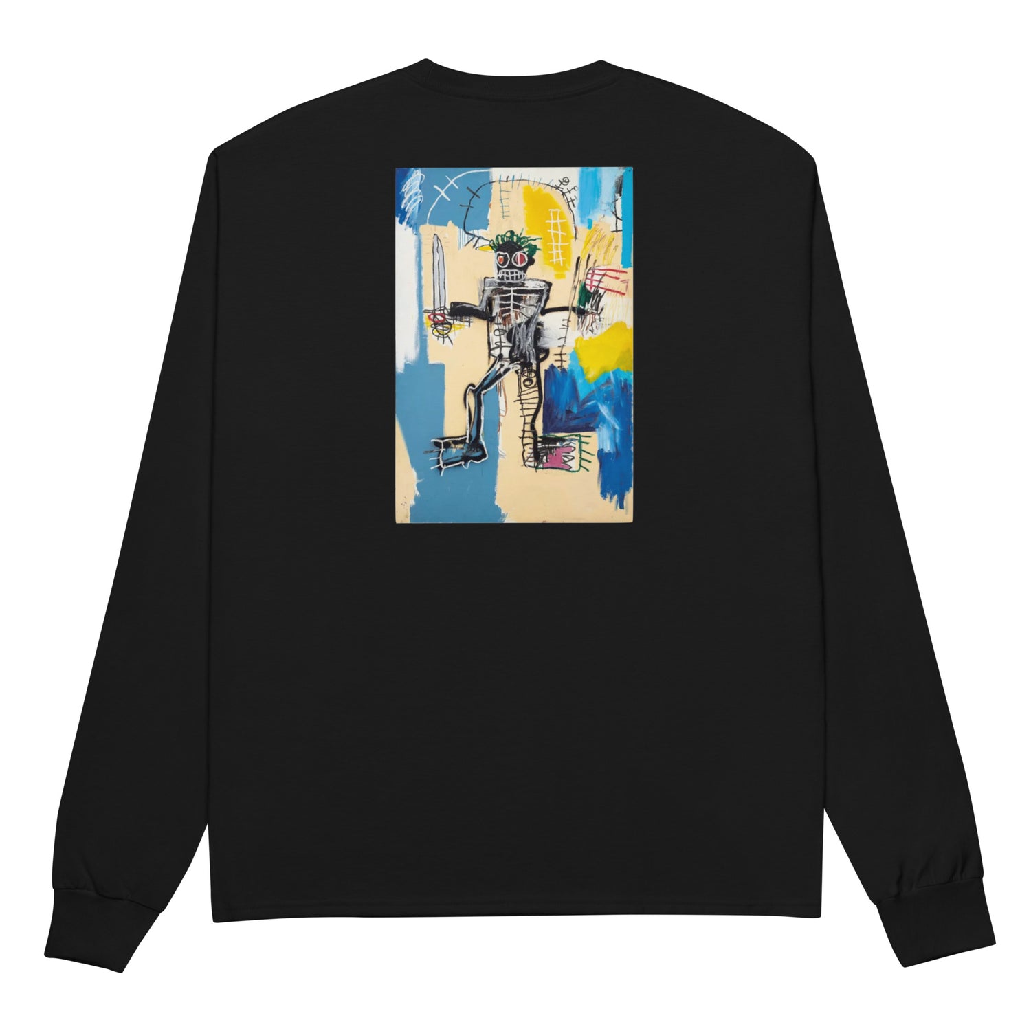 Jean-Michel Basquiat "Warrior" Artwork Embroidered + Printed Premium Champion Streetwear Long Sleeve Shirt Black