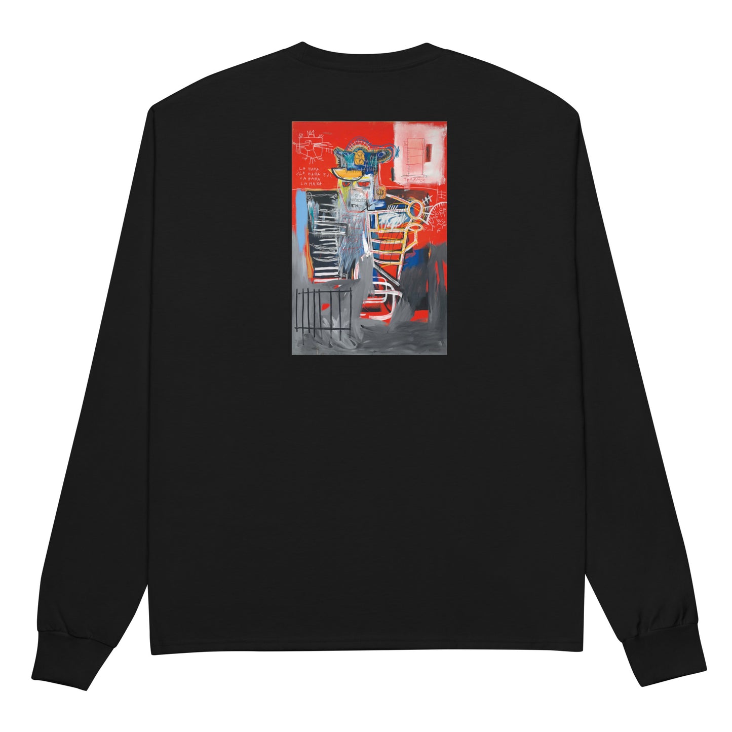 Jean-Michel Basquiat "La Hara" Artwork Embroidered + Printed Premium Champion Streetwear Long Sleeve Shirt Black