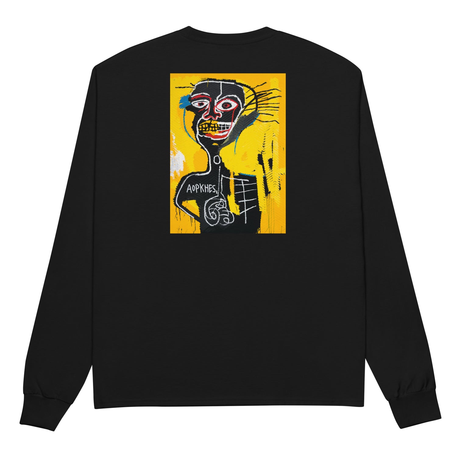 Jean-Michel Basquiat "Cabeza" Artwork Embroidered + Printed Premium Champion Streetwear Long Sleeve Shirt Black