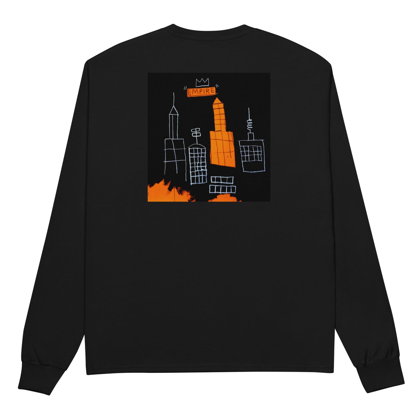Jean-Michel Basquiat "Mecca" Artwork Embroidered + Printed Premium Champion Streetwear Long Sleeve Shirt Black