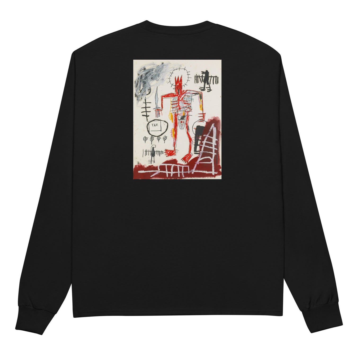 Jean-Michel Basquiat "Untitled" Artwork Embroidered + Printed Premium Champion Streetwear Long Sleeve Shirt Black