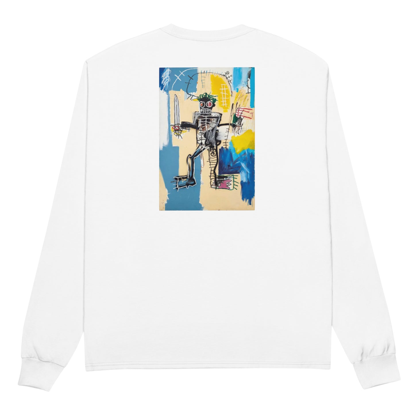 Jean-Michel Basquiat "Warrior" Artwork Embroidered + Printed Premium Champion Streetwear Long Sleeve Shirt White