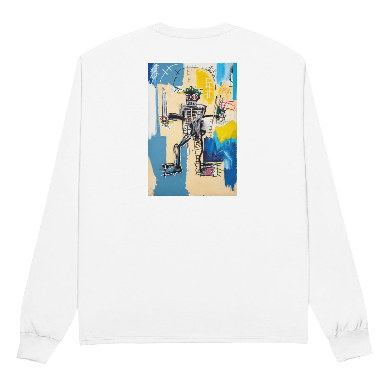 Jean-Michel Basquiat "Warrior" Artwork Embroidered + Printed Premium Champion Streetwear Long Sleeve Shirt White