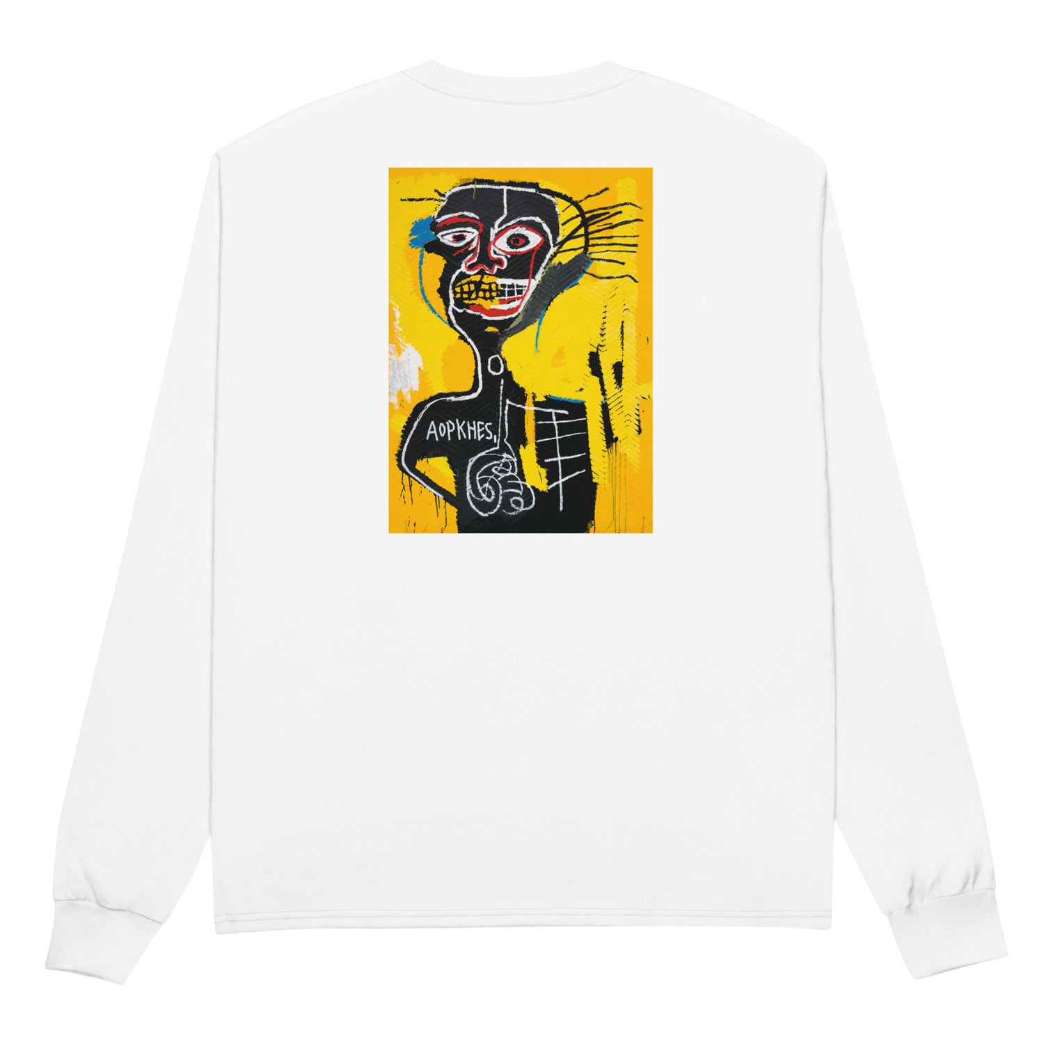 Jean-Michel Basquiat "Cabeza" Artwork Embroidered + Printed Premium Champion Streetwear Long Sleeve Shirt White