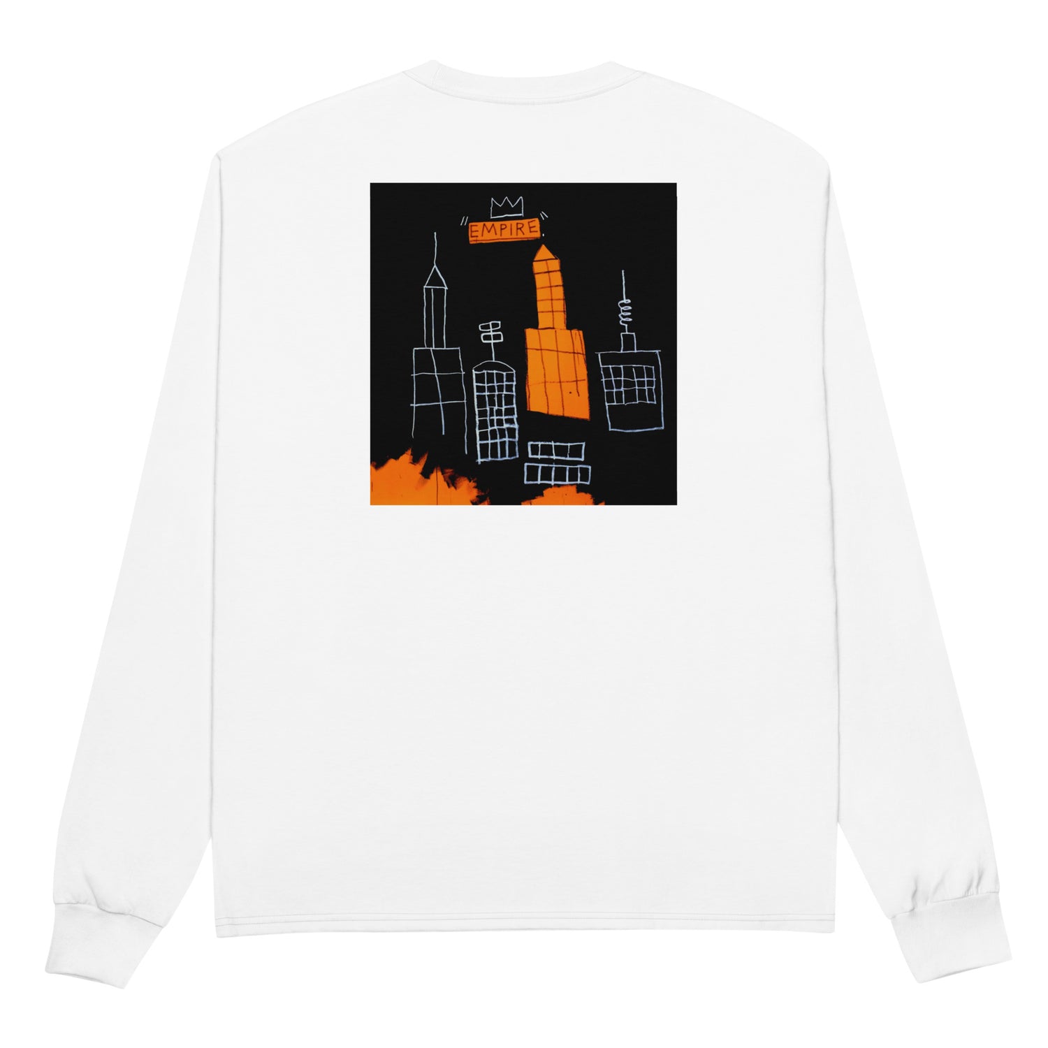 Jean-Michel Basquiat "Mecca" Artwork Embroidered + Printed Premium Champion Streetwear Long Sleeve Shirt White
