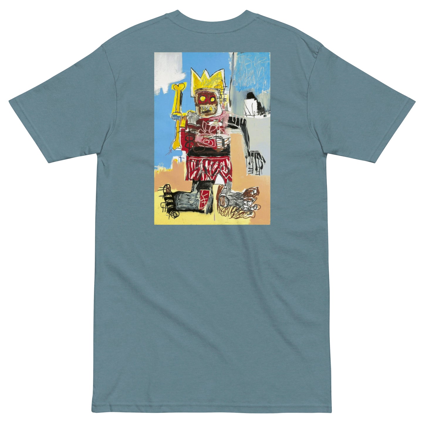 Jean-Michel Basquiat "Untitled" 1982 Artwork Embroidered + Printed Premium Streetwear T-shirt Agave Blue