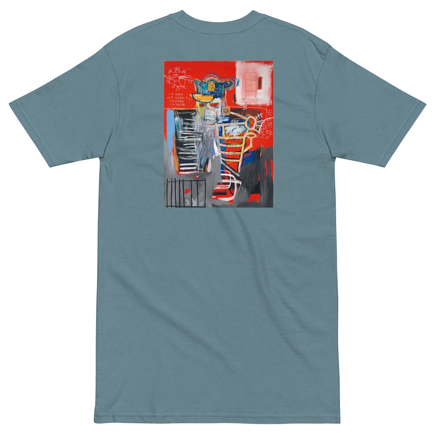 Jean-Michel Basquiat "La Hara" 1981 Artwork Embroidered + Printed Premium Streetwear Blue Agave T-shirt