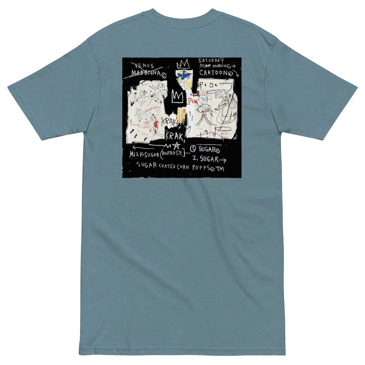 Jean-Michel Basquiat "A Panel of Experts" 1982 Artwork Printed Premium Streetwear Crewneck T-shirt Agave Blue