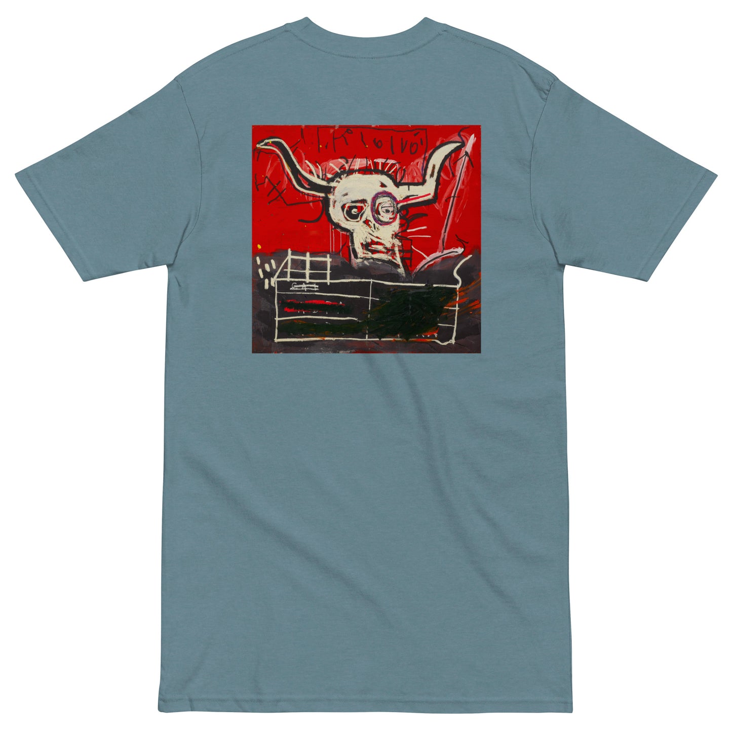 Jean-Michel Basquiat "Cabra" Artwork Printed Premium Streetwear Crewneck T-shirt Agave Blue