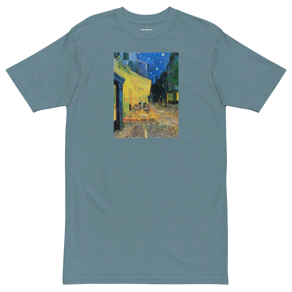 Vincent Van Gogh Café Terrace at Night Painting Printed Premium Blue T-Shirt Streetwear