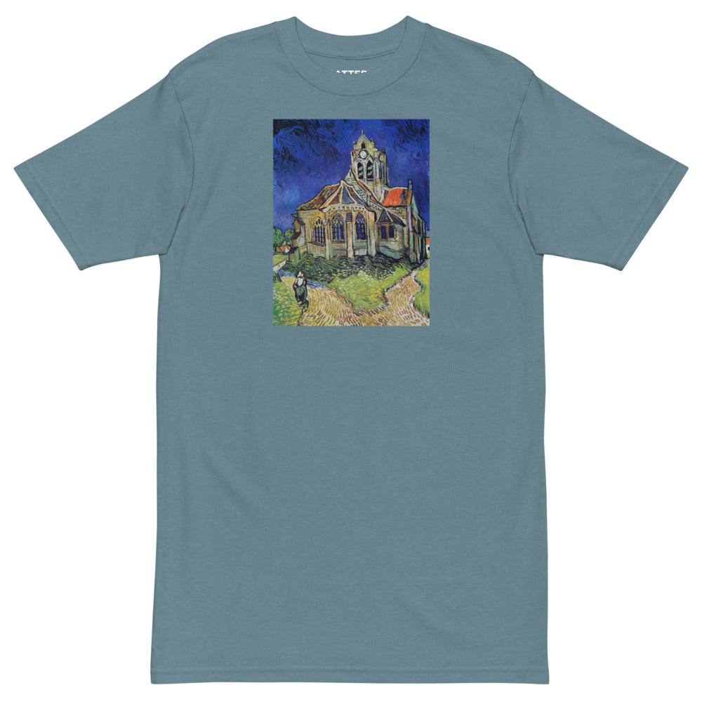 Vincent Van Gogh The Church at Auvers Painting Printed Premium Blue T-shirt Streetwear