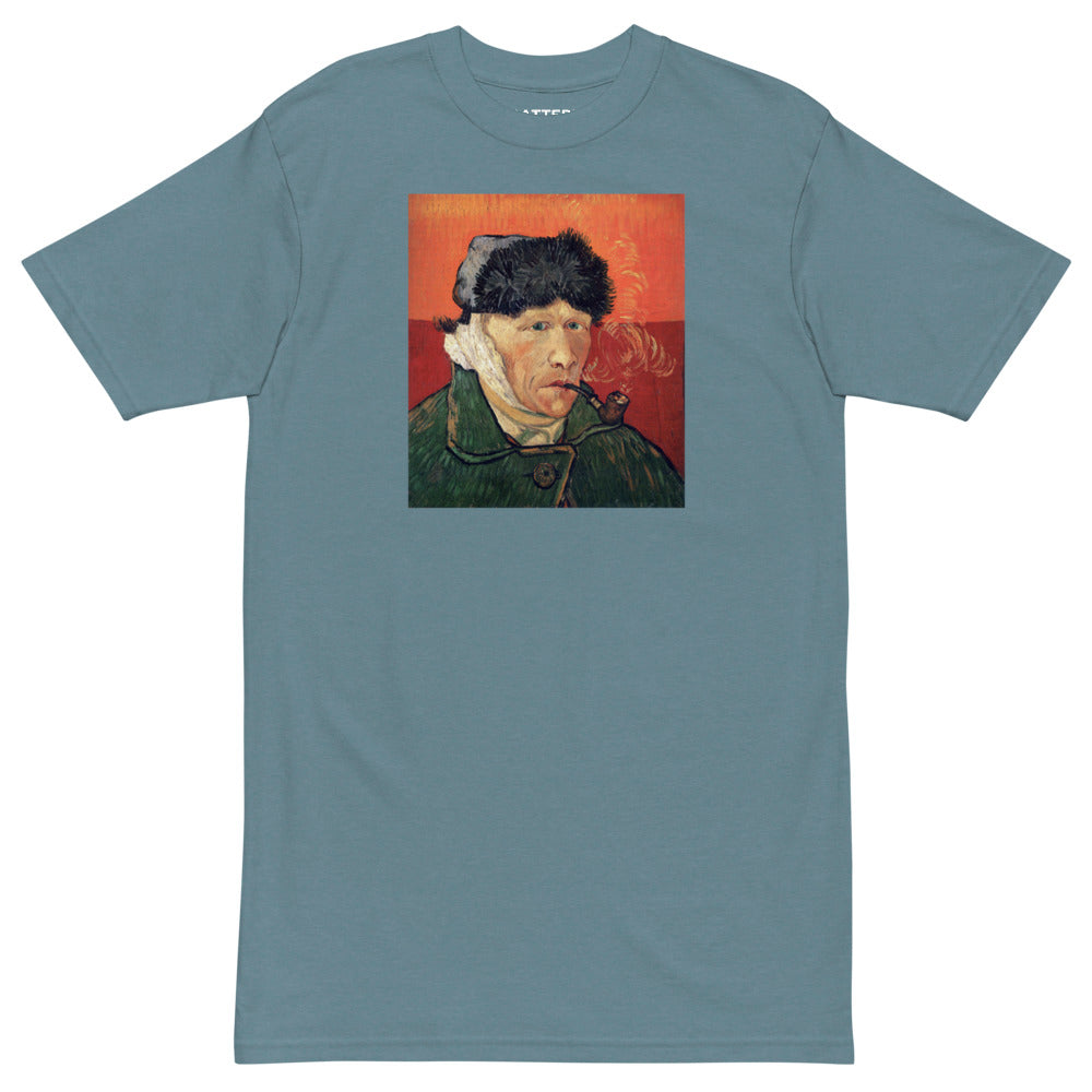 Vincent Van Gogh Self-Portrait with Bandaged Ear and Pipe (1889) Painting Printed Premium Blue T-shirt Streetwear