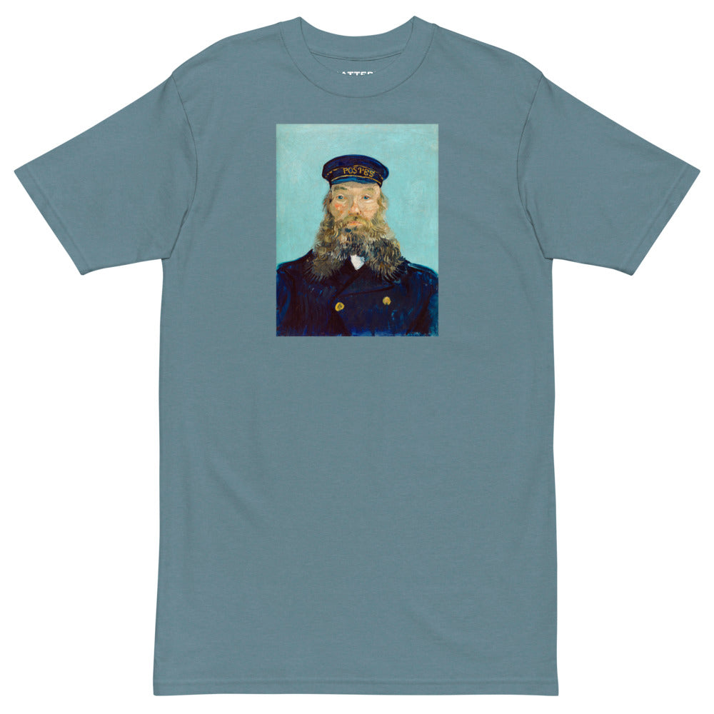 Vincent Van Gogh Portrait of Postman Roulin Painting Printed Premium Blue T-shirt Streetwear