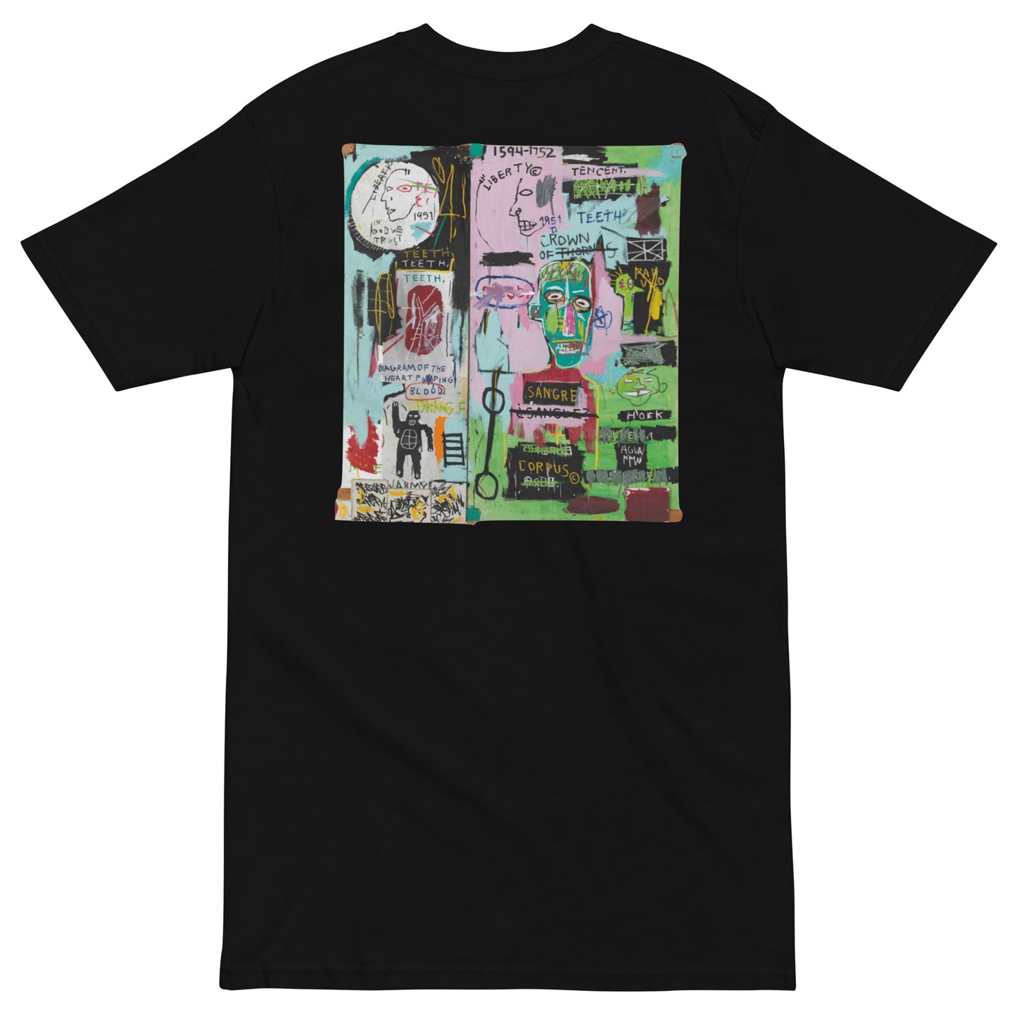 Jean-Michel Basquiat "In Italian" Artwork Embroidered and Printed Premium Streetwear T-Shirt Black