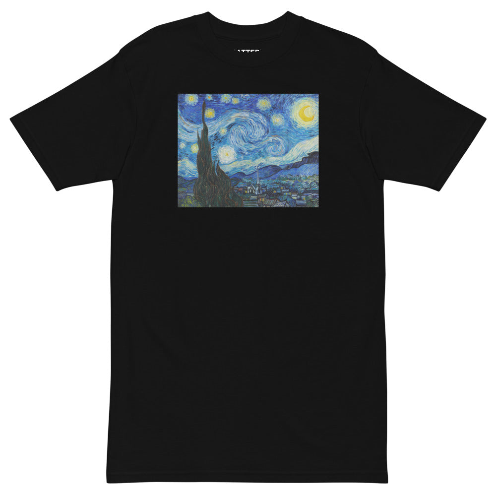 Vincent Van Gogh The Starry Night Painting Printed Premium Black T-shirt Streetwear