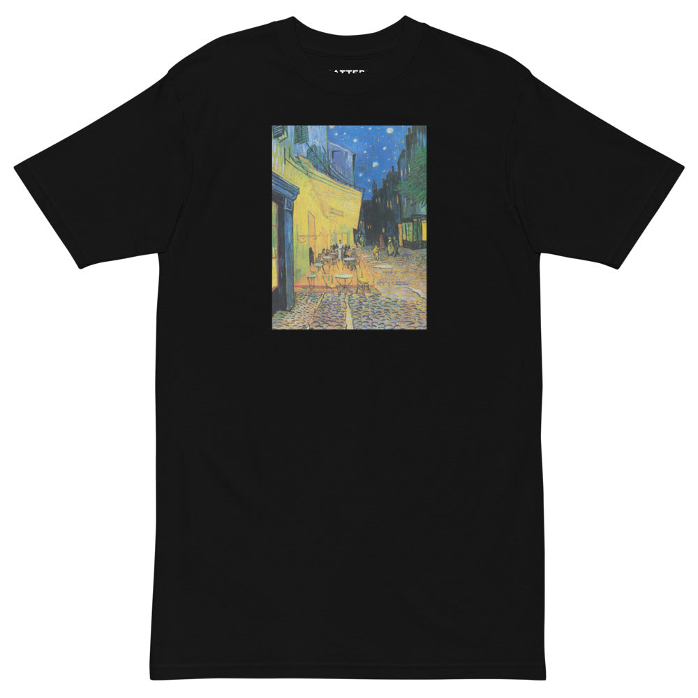 Vincent Van Gogh Café Terrace at Night Painting Printed Premium Black T-Shirt Streetwear