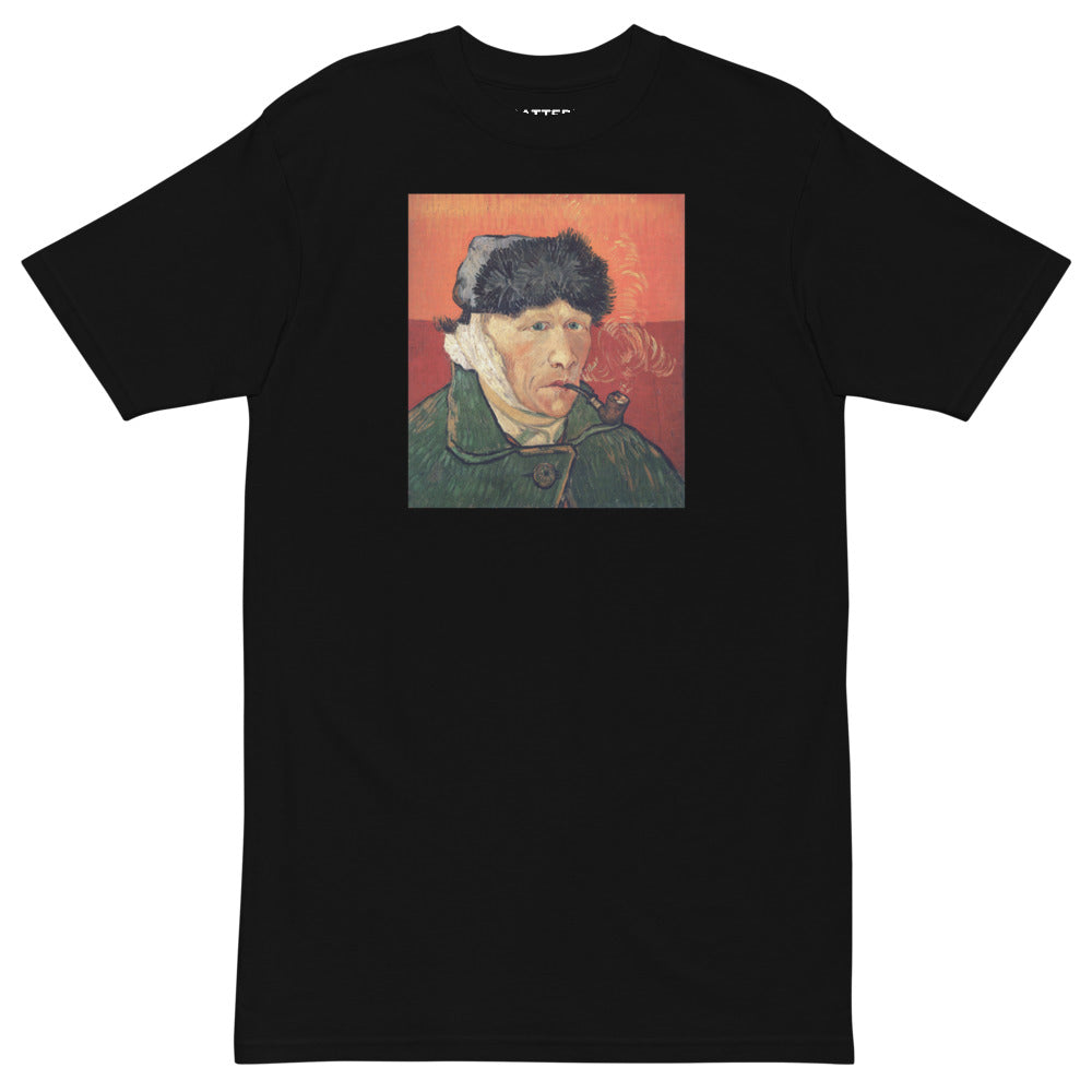 Vincent Van Gogh Self-Portrait with Bandaged Ear and Pipe (1889) Painting Printed Premium Black T-shirt Streetwear
