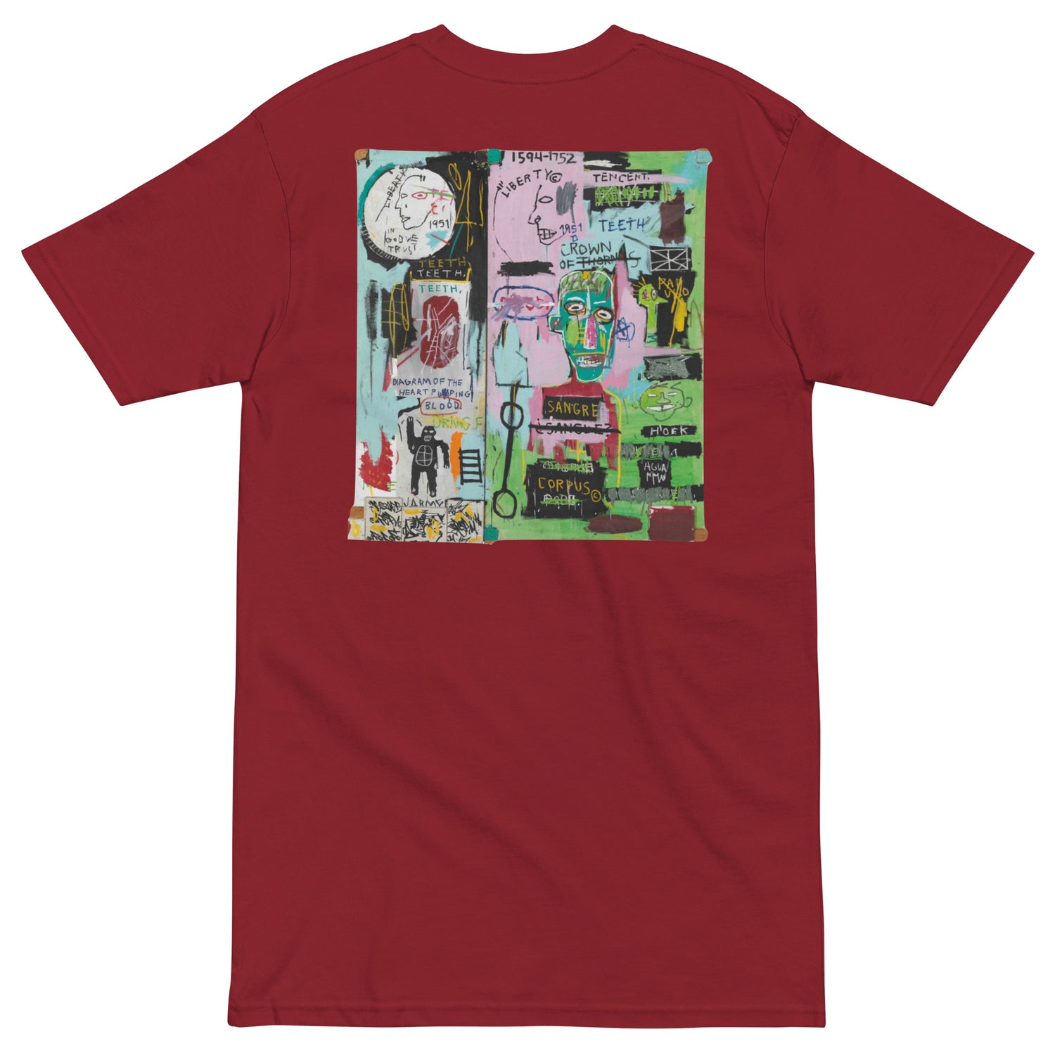Jean-Michel Basquiat "In Italian" Artwork Embroidered and Printed Premium Streetwear T-Shirt Red